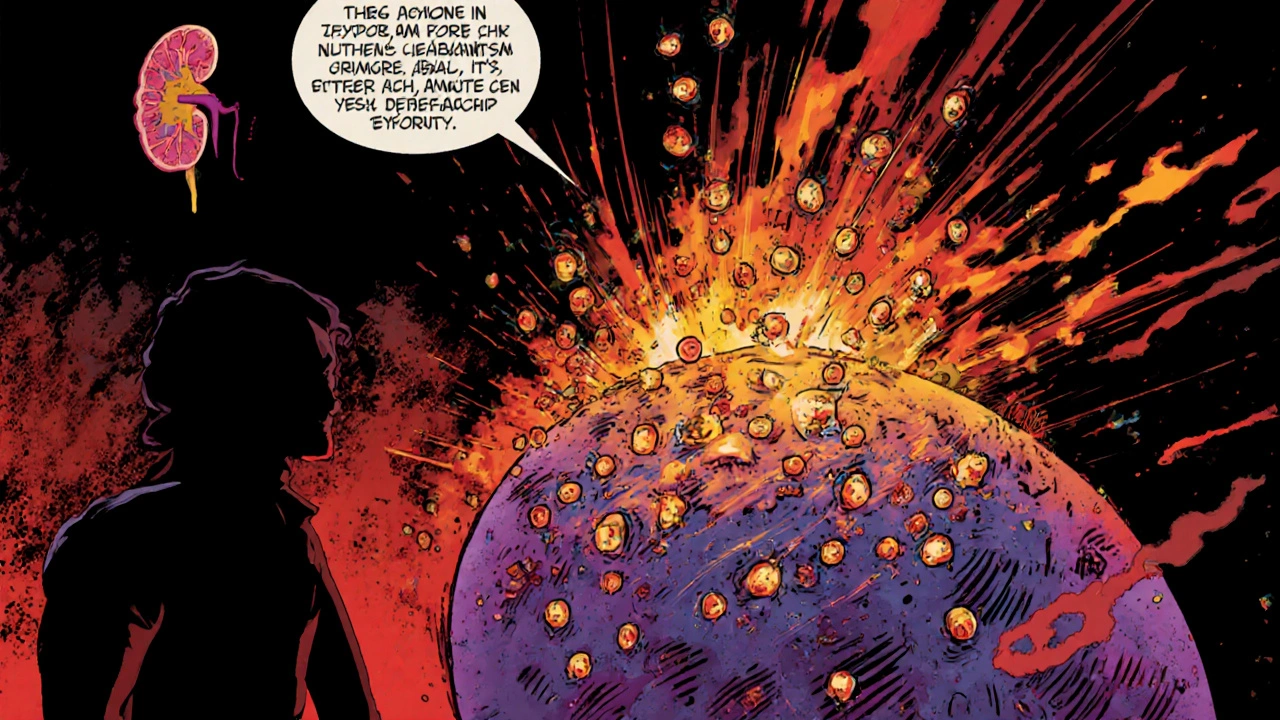 Nitrofurantoin molecules trigger immune inflammation in a thyroid cell.