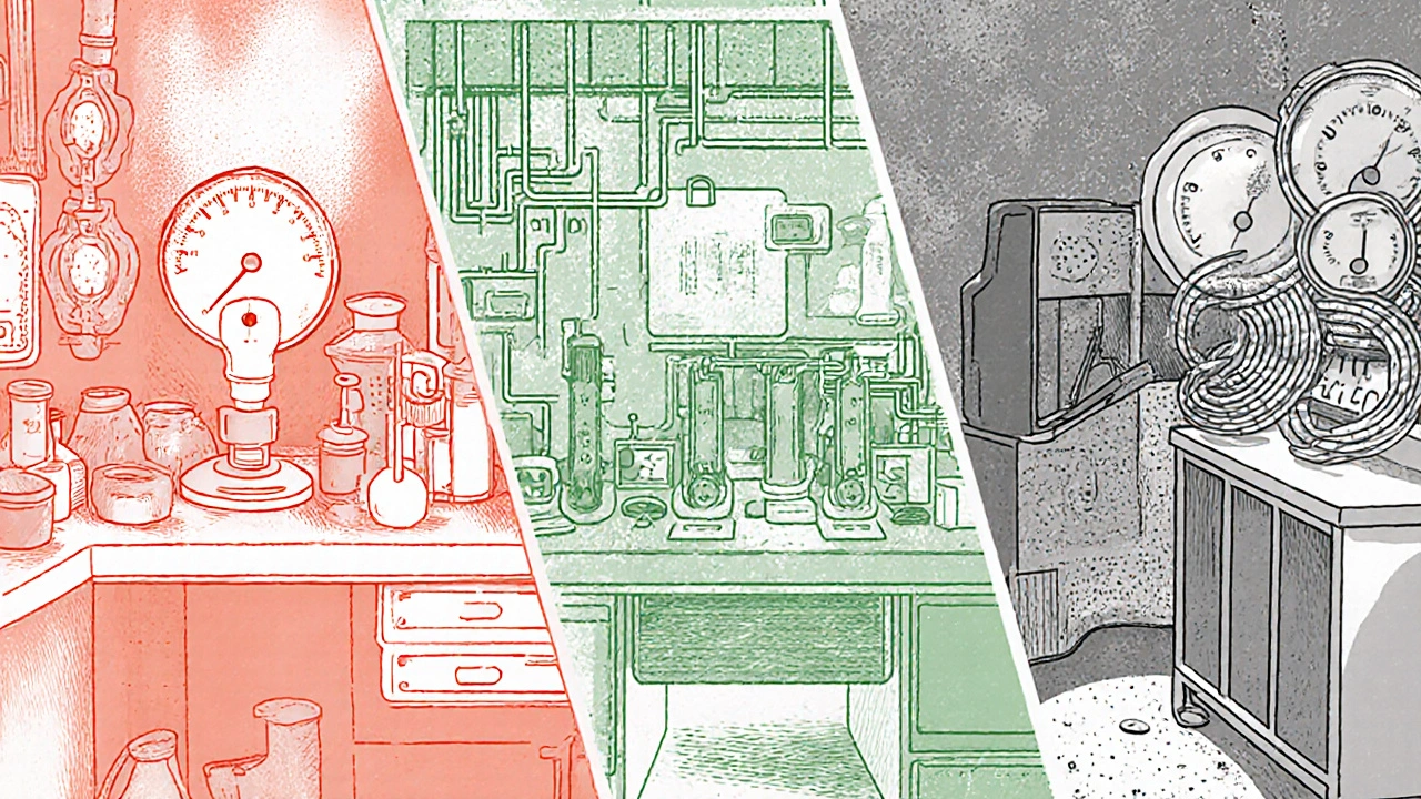 Three lab environments showing how temperature and environment affect tool accuracy.