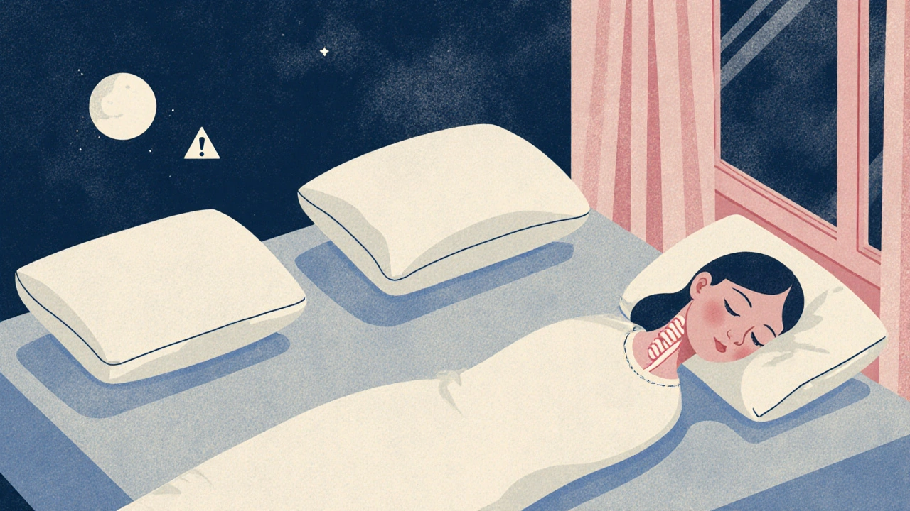 Three pillows with one correctly supporting neck alignment during sleep, others causing strain.