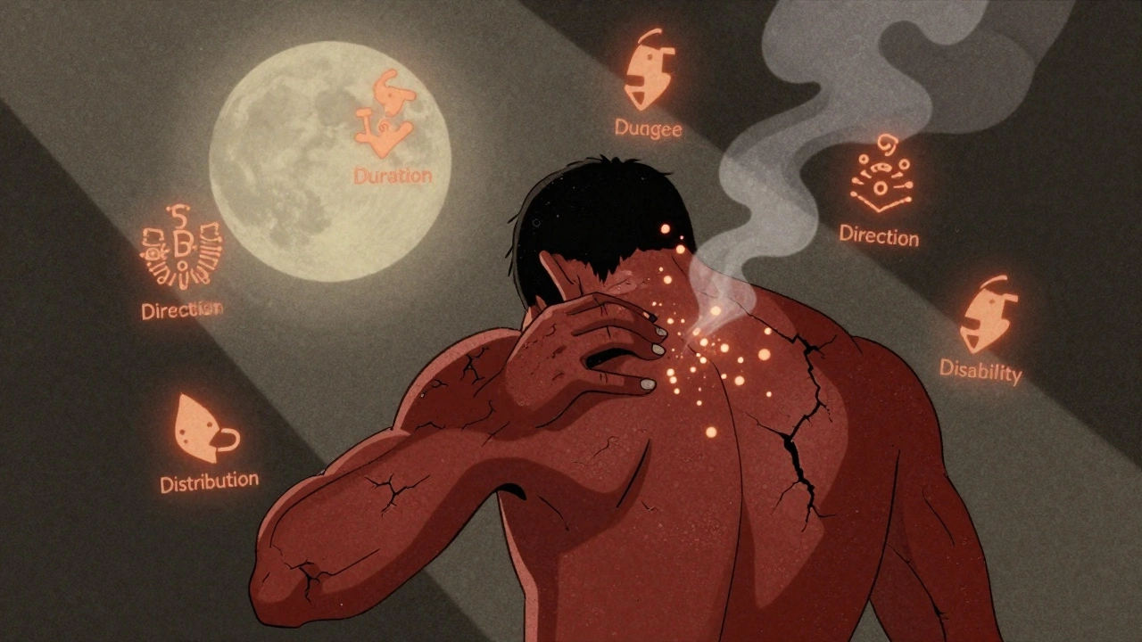 A person scratching their skin violently at night, with glowing itch particles rising from their body.