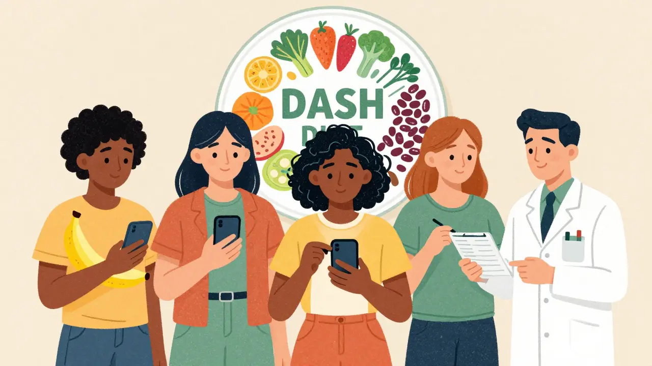 People using food trackers and consulting a pharmacist about potassium intake