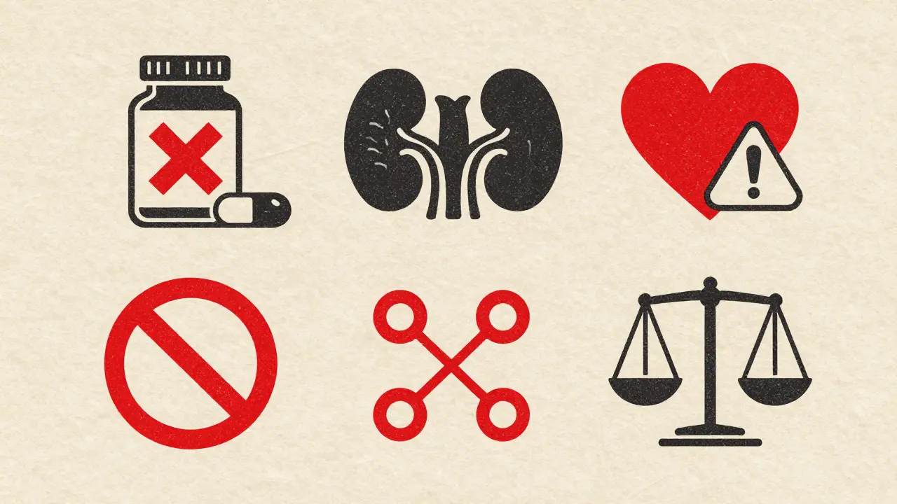 Five icons representing medication risk categories