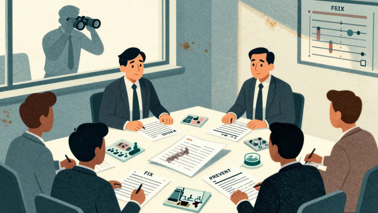 Company team responding to FDA warning with detailed fix plan and oversight