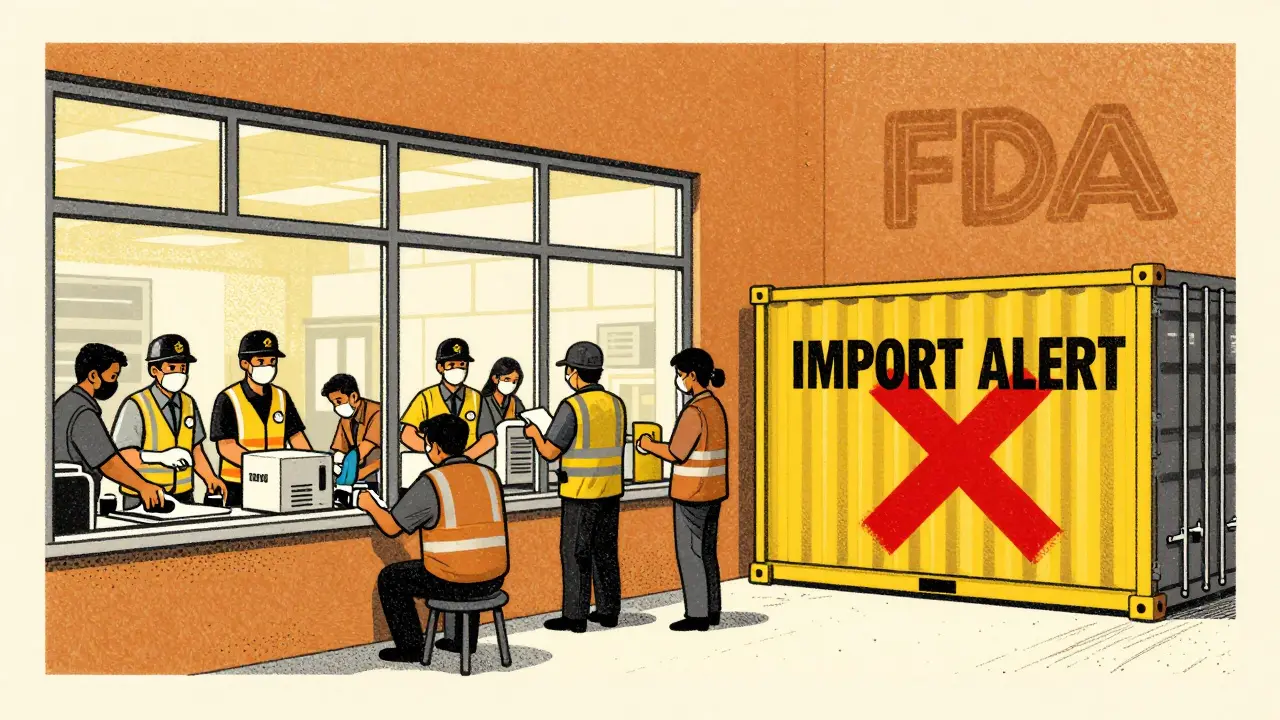 Unannounced FDA inspection at foreign factory with blocked shipping container