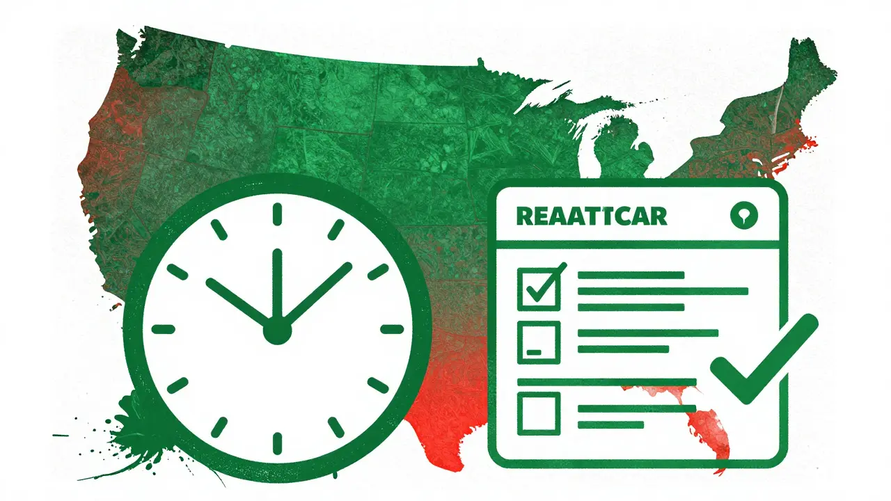 A conceptual map of the US with a clock and form, symbolizing healthcare updates.