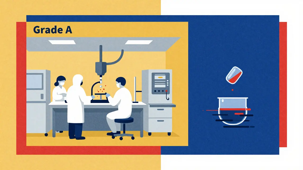 Illustration of a sterile pharmaceutical lab and manufacturing errors